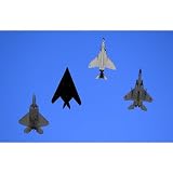 Air Fighters in Sky (F-22 Raptor, F-117 Nighthawk, F-4 Phantom, F-15 Eagle) Art Poster Print - 13x19