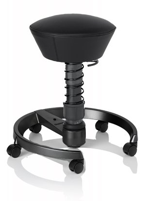 SWOPPER CLASSIC 3D-Aktiv-Bürostuhl Hocker Sitzpolster Normal, Farbe schwarz (Leder), Fussring mit Speedrollen, Feder SMALL 40 - 80 kg, Basis Anthrazit, Federfarbe schwarz (SWOPA80RSSML)