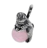 Sterling Silver Easter Bunny Rabbit on Pink Rose Quartz Pendant