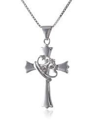 Precious Moments Sterling Silver Diamond Accent Cross with Crown Pendant Necklace, 18"