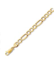 10 Karat 8.5" Yellow Gold 6.5mm Diamond Cut Figaro Lite Link Bracelet With Lobster Clasp