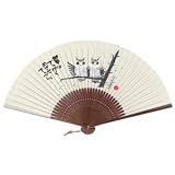 扇子/岡本肇 新水墨扇子　月と梟・木玉付/5644/7.5寸/35間/手貼/収納用文化箱付き