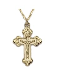 Highest Quality Vintage Design 24K Gold Over Sterling Silver Crucifix Pendant Necklace Jewelry Cross Necklaces w/Chain 18" Length Gift Boxed.