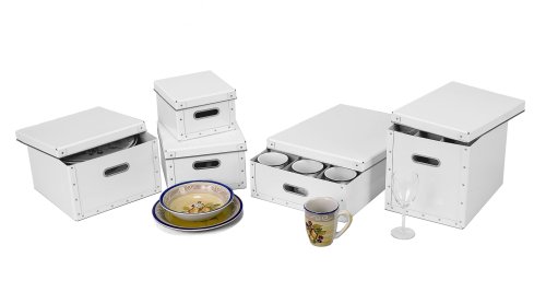 cargo Moderne Tabletop Storage Boxes – Dinnerware (3 set), Stemware Box, Cup-Mug-Platter Box, Hi-Gloss White, White, 1 Pack