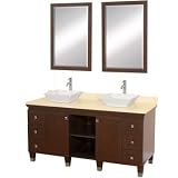 Premiere 62 Modern Bathroom Double Vanity Set by Wyndham Collection - Walnut w/ Ivory Marble Counter