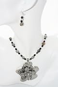 Speckerd Gray Bead Necklace and Earrings Set