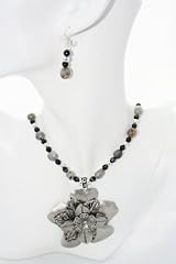 Speckerd Gray Bead Necklace and Earrings Set