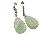 Light Green Jade Cumulus Drop Earrings with Diamonds, 14k Gold