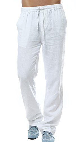 Qiuse Men's Mid Waist Straight Leg Linen Thin Pants