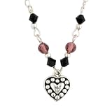 Sterling Silver Studded Heart Pendant w/ Crystals by Bob Siemon, 18"