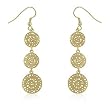 14k Yellow Gold Plated 3 Brushed Circle Drop Dangle Earrings