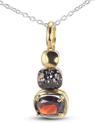 Yellow Gold And Black Plated Silver Pendant With Prong Set Oval Cut Natural Garnet Stones