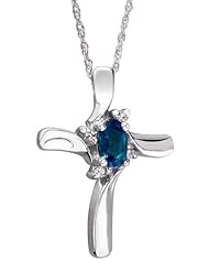 Sapphire Cross Diamond Pendant 10k White Gold