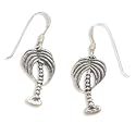 Oxidized Sterling Silver French Wire Earrings, .75 in long Palm Tree