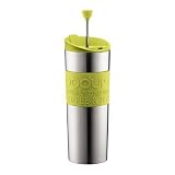 Bodum Stainless Steel 16-Ounce Vacuum Travel Press Coffee Maker with Green Silicone Grip
