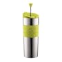 Bodum Stainless Steel 16-Ounce Vacuum Travel Press Coffee Maker with Green Silicone Grip