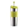 Bodum Stainless Steel 16-Ounce Vacuum Travel Press Coffee Maker with Green Silicone Grip