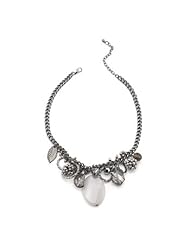 Alexander James Black Rhodium Bonded to a Lead Free Alloy Base Metal Charm Necklace with Assorted Simulated Crystals Dangling from a Link Chain with Lobster Clasp in Black Tone