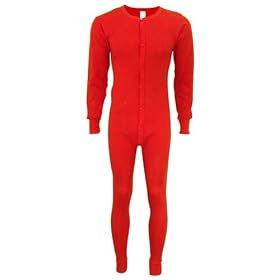 Indera - Mens Long Sleeve Union Suit, Red, 865