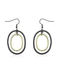 Two-Tone Textured Oval Hoops Earrings