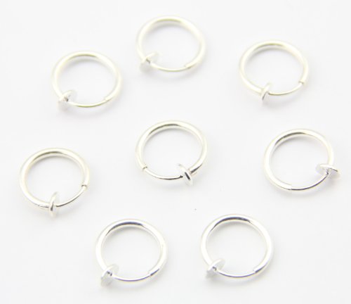 316L Surgical Steel 8 Silver Fake Body Piercing Ear Nose Lip Ring Earrings Gothic Punk Jewelry