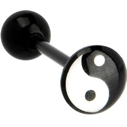 Bioplast Black Yin Yang Logo Barbell Tongue Ring