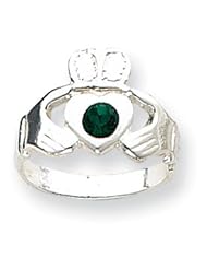 Sterling Silver Claddaugh Ring - green CZ