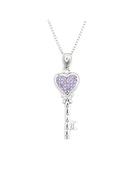 925 Sterling Silver Purple CZ Twinkle Key Necklace (16")