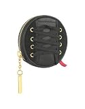 Leonardo Delfuoco Black Round Canvas and Leather Zip Around Coin Holder