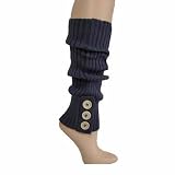 DARK GRAY RIB KNIT STRETCHY LEG WARMERS W/BUTTON TRIM