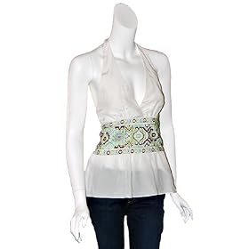 LIQUID Lucas Embroidered White Halter Top