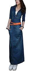 Denim Elbow Length Sleeves Belted  Spring Summer Fall  Shirt  Dress With a Bow(s)