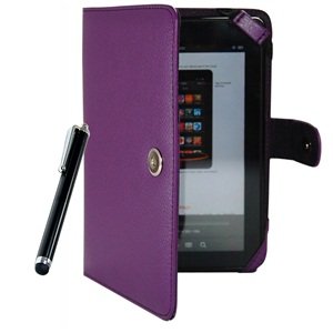 COSMOS ® Purple Color Kindle Fire 3G WiFi PU Leather Case/Cover + Black Color Stylus Touch Screen Pen + Cosmos Cable Tie