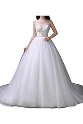 Beaded Jeweled Lace-Up Tulle  Natural   Waistline Cap Sleeves  Ball Gown Wedding Dress 