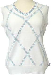 Titania Golf Knit Argyle Vest in White with Blue/Lavender