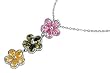 Floral Necklace with Pink, Green and Yellow CZ - Chain: 16-18" (Adjustable), Height: 46mm