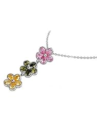 925 Sterling Silver Flower Trio Pendant Necklace with CZ Stones