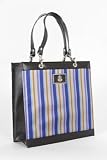 Gray and Purple Striped Silk and Leather Handbag
