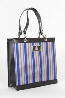 Gray and Purple Striped Silk and Leather Handbag