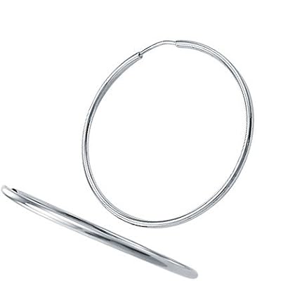 Plain Hoop Earrings Solid 14k White Gold Round 1.00 inch