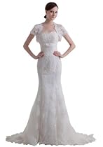 Hot Sale GEORGE BRIDE luxury vintage capped sleeves mermaid lace Wedding dress Size 8 White