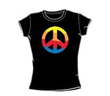Rainbow Peace Sign - Black Jr Sheer Cap Sleeve T-Shirt For Women