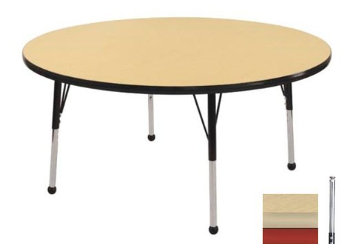 Early Childhood Resource ELR-14115-MMRD-TS 48 in. Maple Round Adjustable Activity Table with Maple Edge and Red Toddler Legs Nylon Swivel Glides