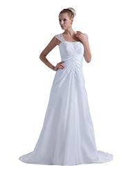 Square Neck Spring Fall Winter Cap Sleeves Taffeta Beaded Ruched Sequined Wedding Dress  with a Court Train 