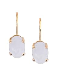 14k Yellow Gold Oval Frosted White Topaz Lever-back Earrings