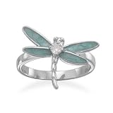 Rhodium Plated Light Blue Enamel CZ Dragonfly Ring (7)