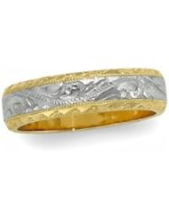 14K White And Yellow Gold - 6 mm Two-Tone Hand-Engraved Band
