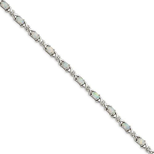 Sterling Silver White Created Opal and Cz Bracelet, 7 inches, Exquisite Bracelets For Women