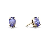 14K Yellow Gold Oval Genuine Tanzanite Stud Earrings