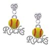 Enamel Softball "Rocks" - Silver Plated Mini Heart Charm Earrings [Jewelry]